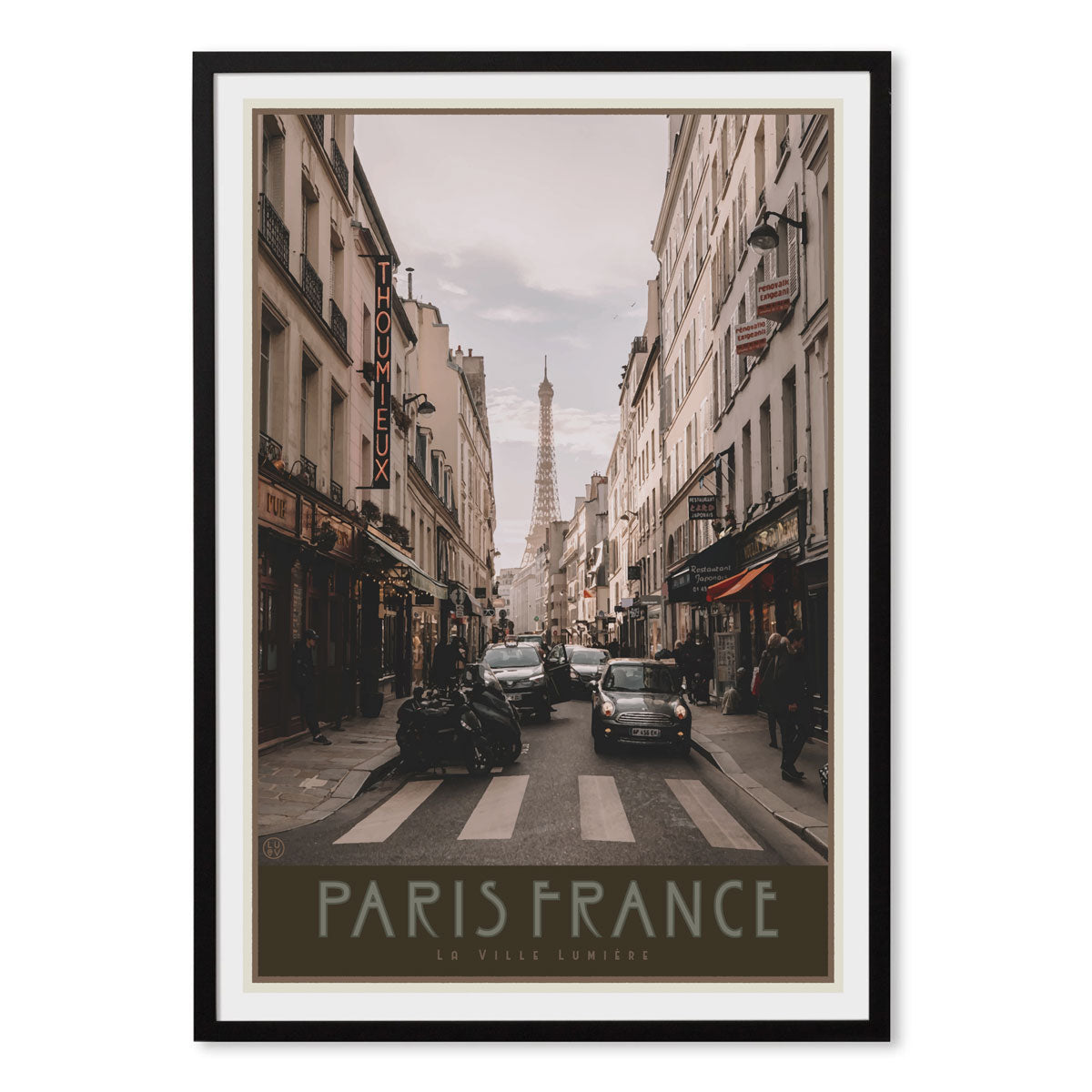 Paris City black framed print vintage travel style by Places We Luv