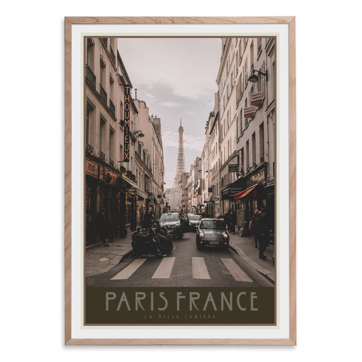 Paris City oak framed print vintage travel style by Places We Luv