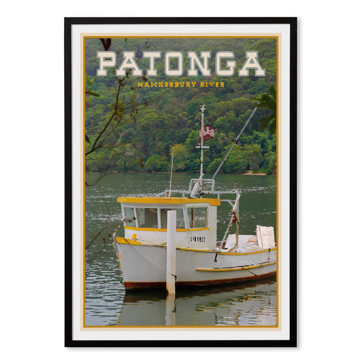 Patonga vintage travel style black framed print by places we luv