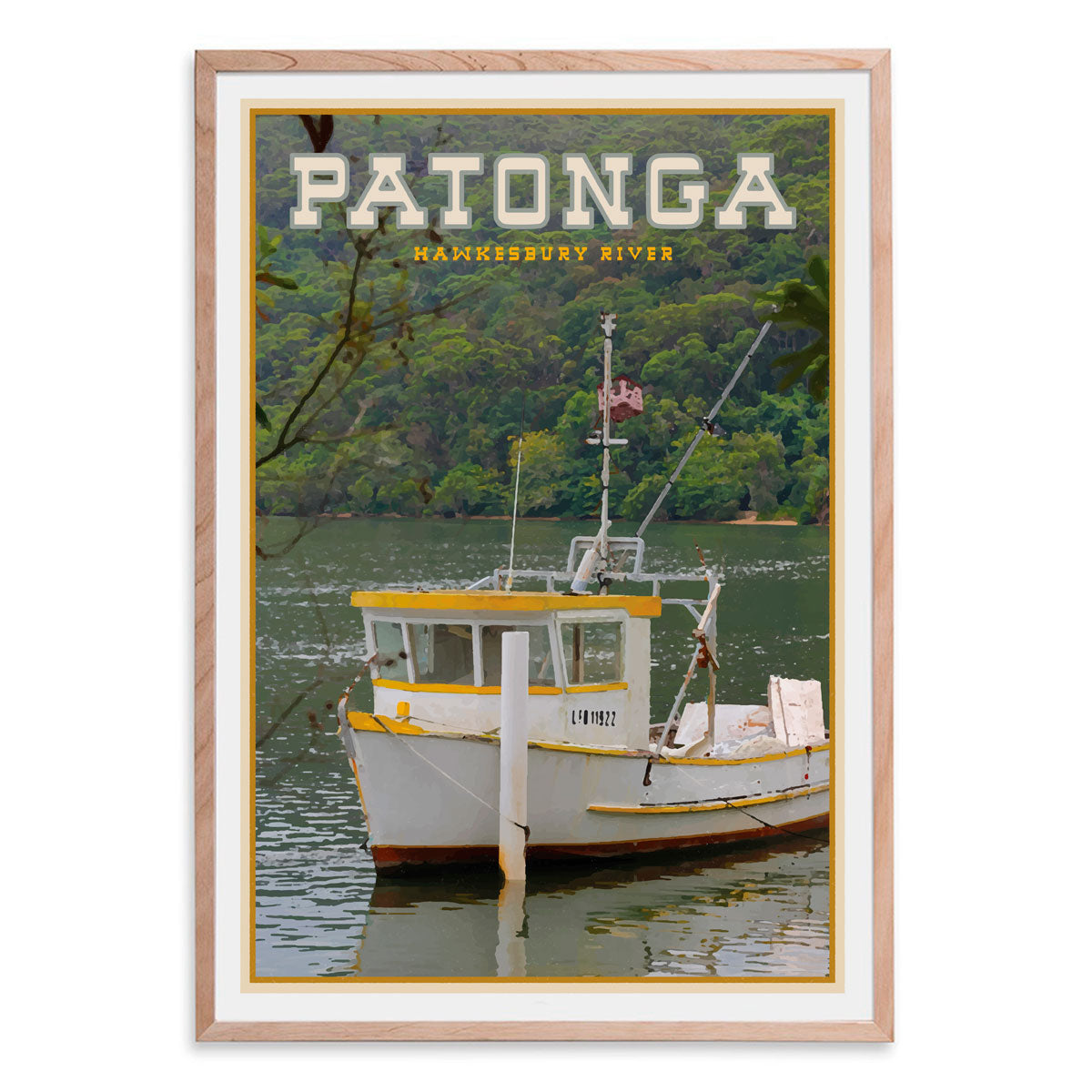 Patonga vintage travel style oak framed print by places we luv