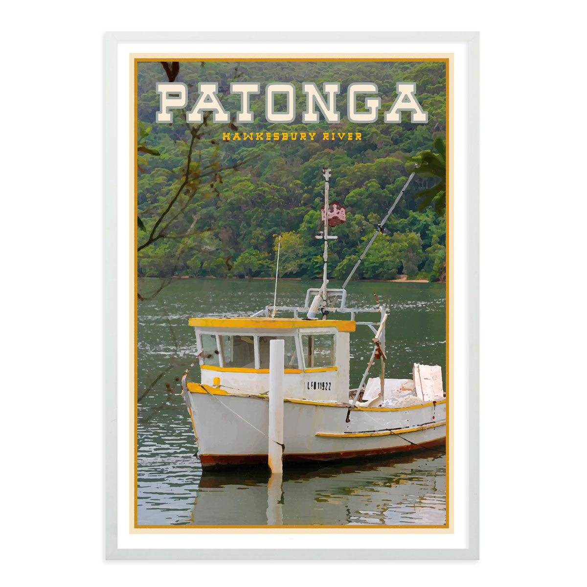 Patonga vintage travel style white framed print by places we luv