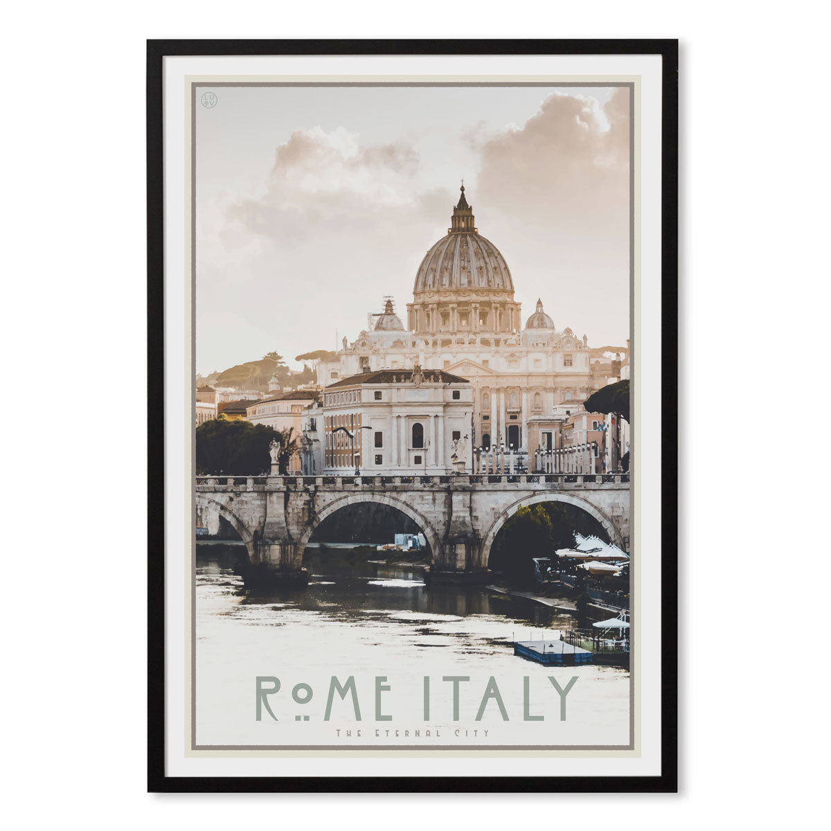 Rome Italy vintage travel style black framed poster by places we luv
