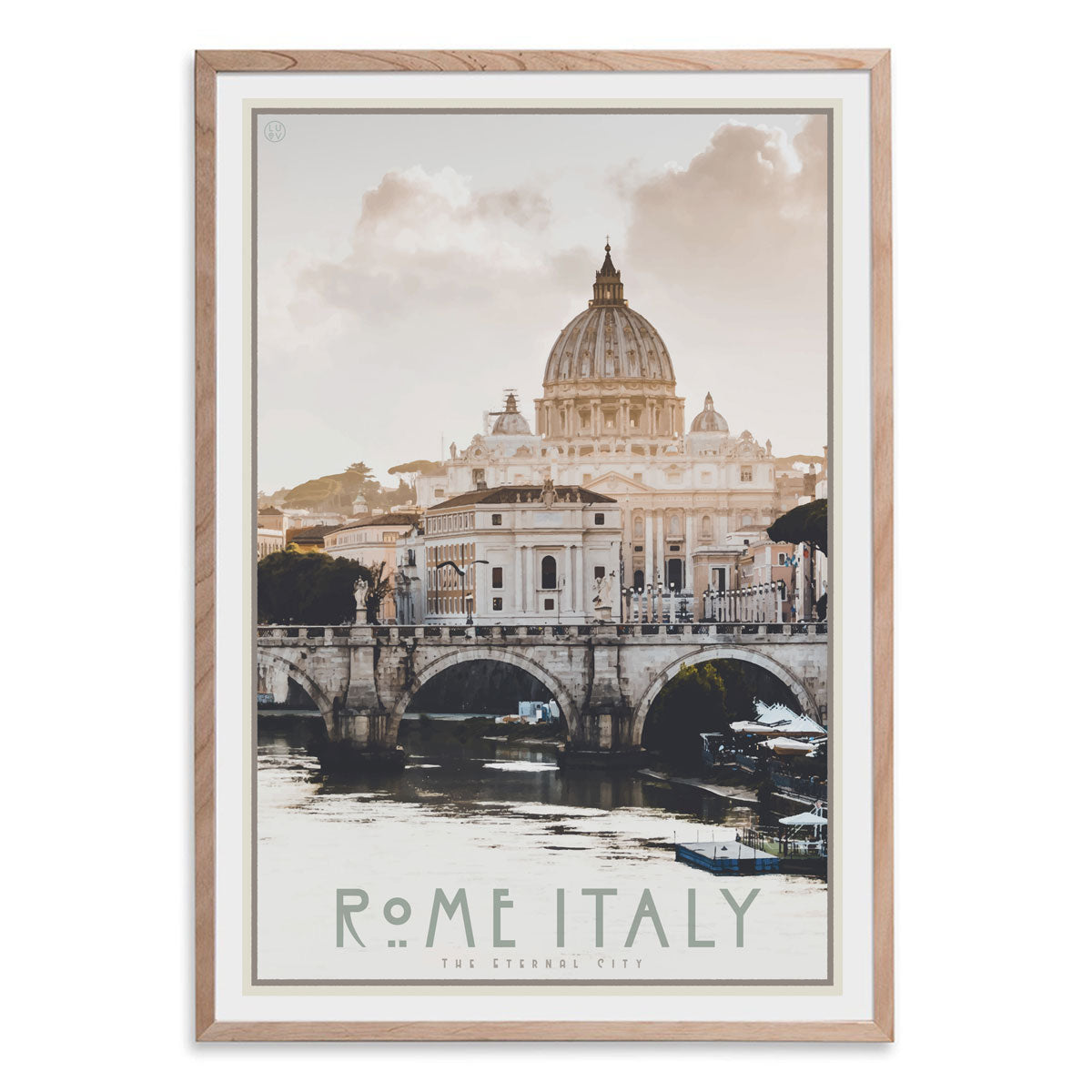 Rome Italy vintage travel style oak framed poster by places we luv