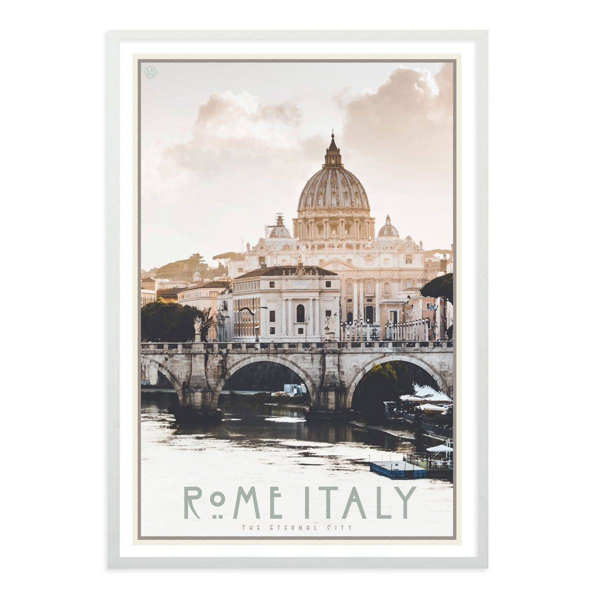 Rome Italy vintage travel style white framed poster by places we luv