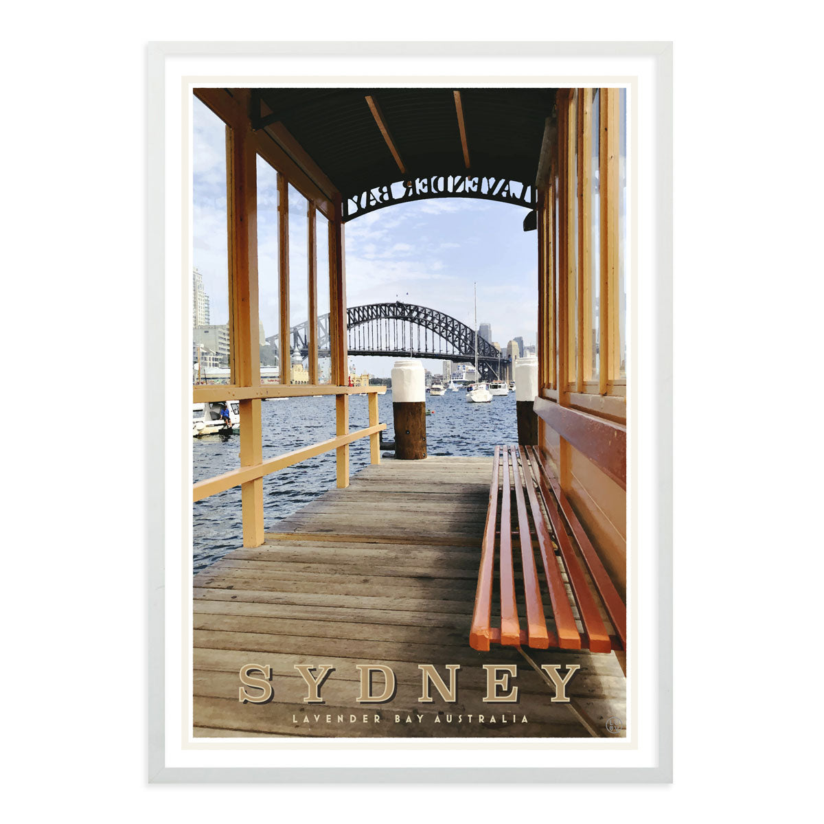Sydney Lavender Bay vintage style travel white framed poster by places we luv