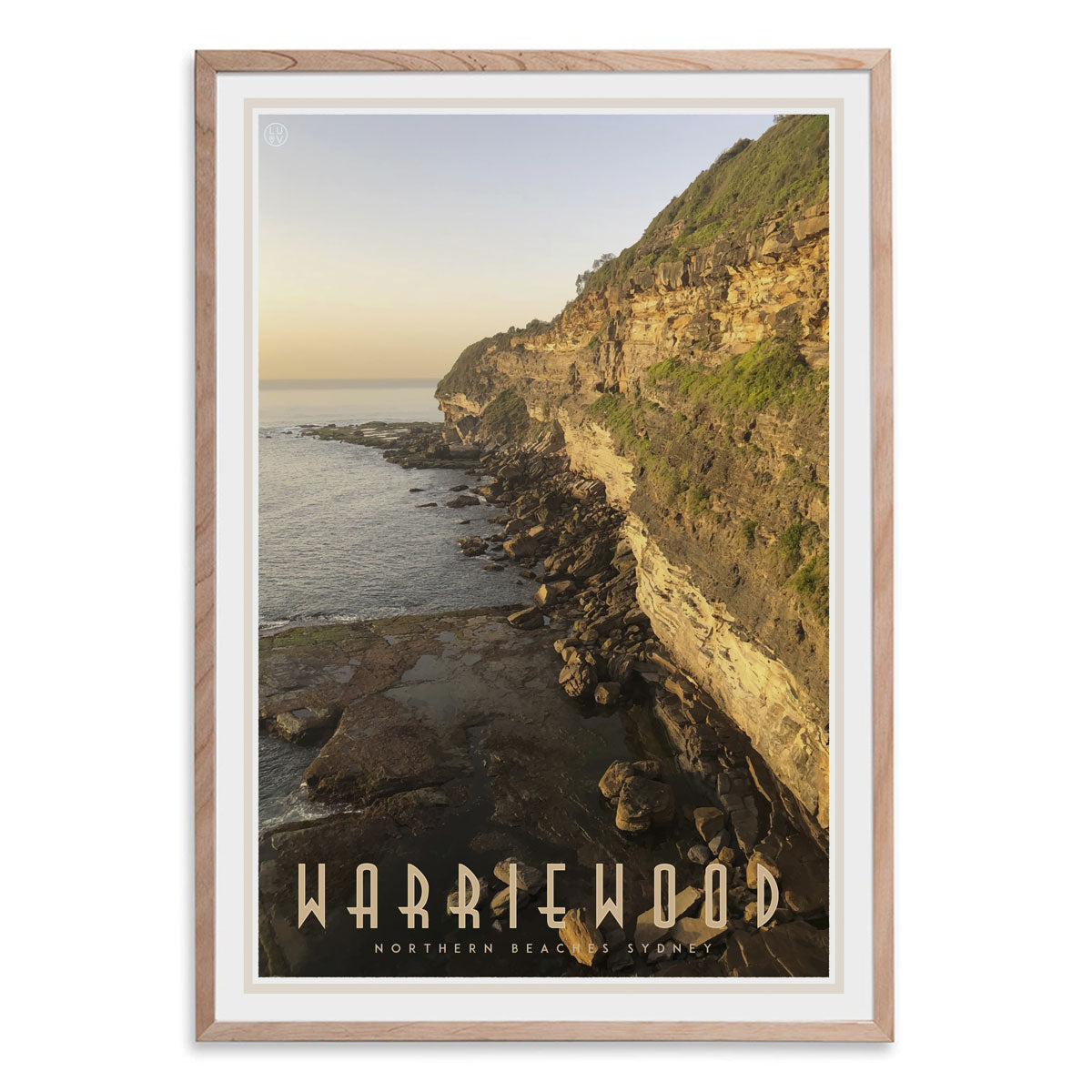Warriewood vintage travel style oak framed print designed by places we luv