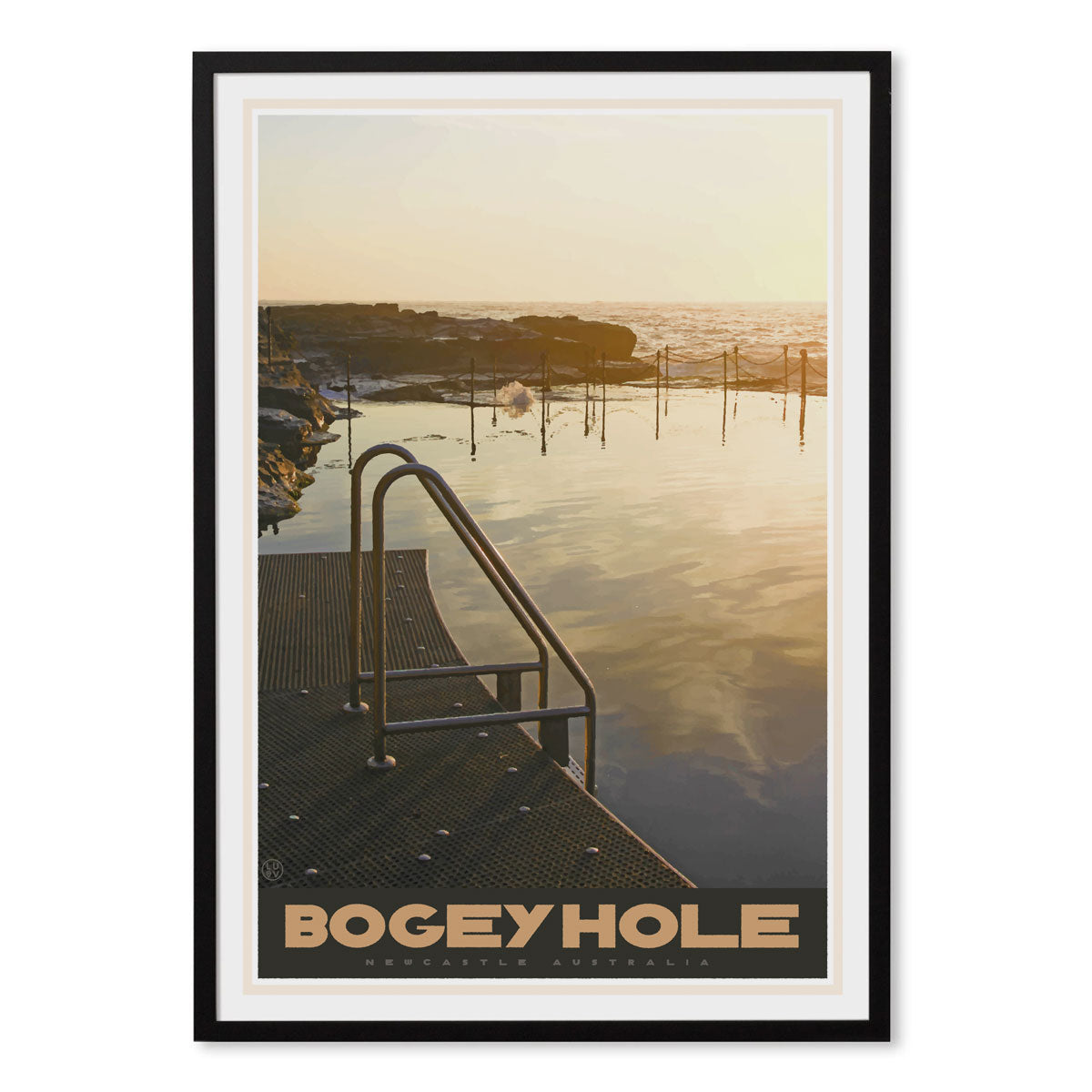 Newcastle Bogey Hole vintage travel style black framed print by places we luv