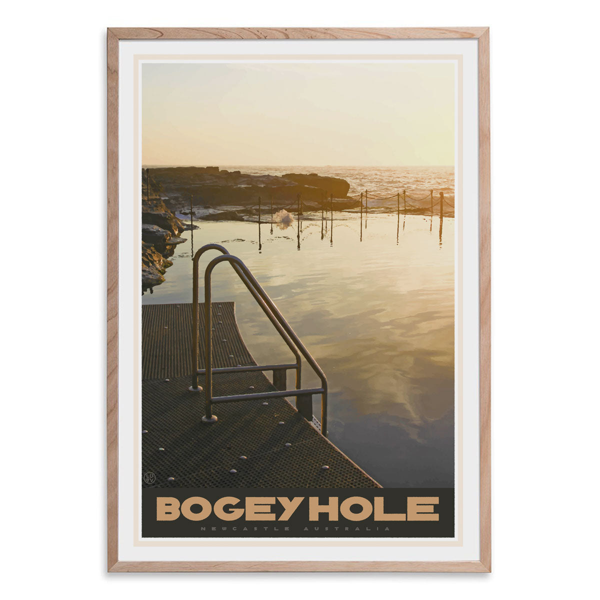 Newcastle Bogey Hole vintage travel style oak framed print by places we luv