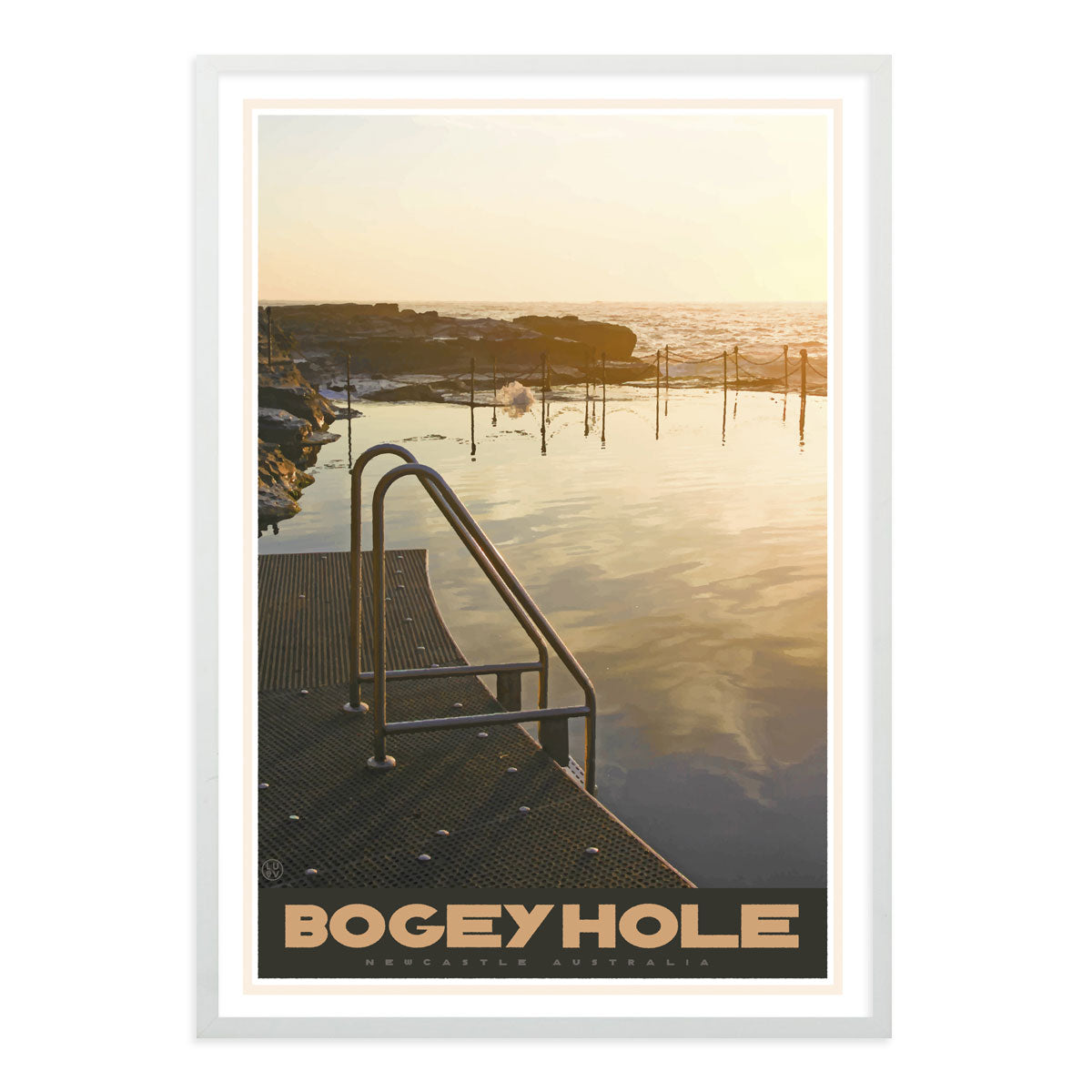 Newcastle Bogey Hole vintage travel style white framed print by places we luv