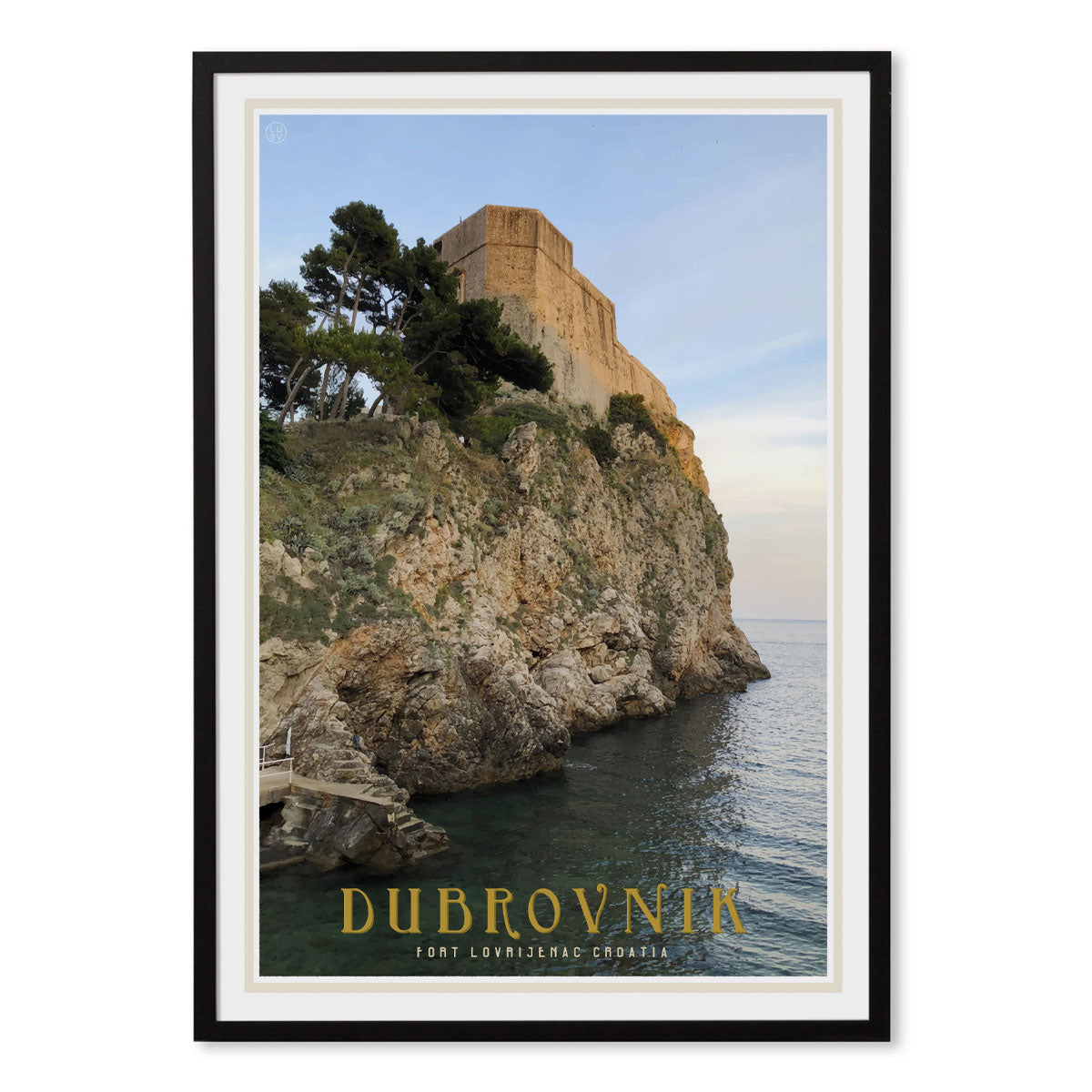 Dubrovnik vintage travel style black framed poster by places we luv