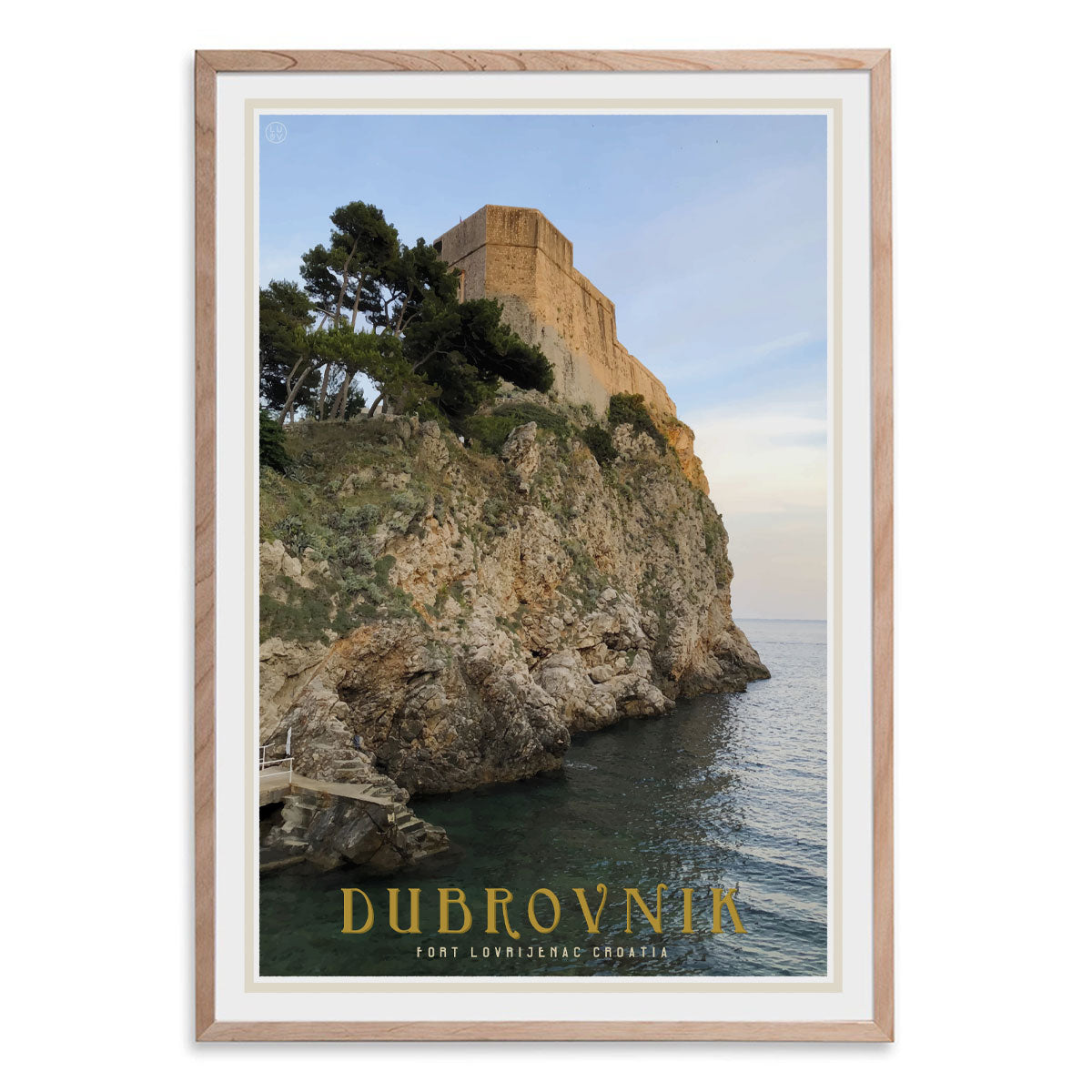 Dubrovnik vintage travel style oak framed poster by places we luv