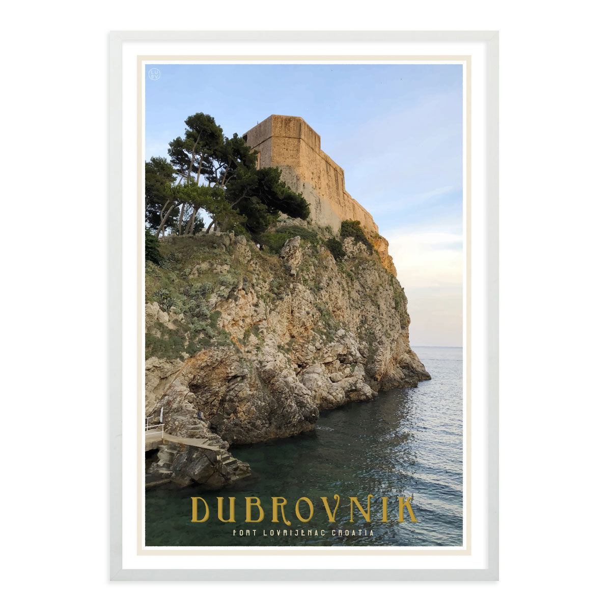 Dubrovnik vintage travel style white framed poster by places we luv