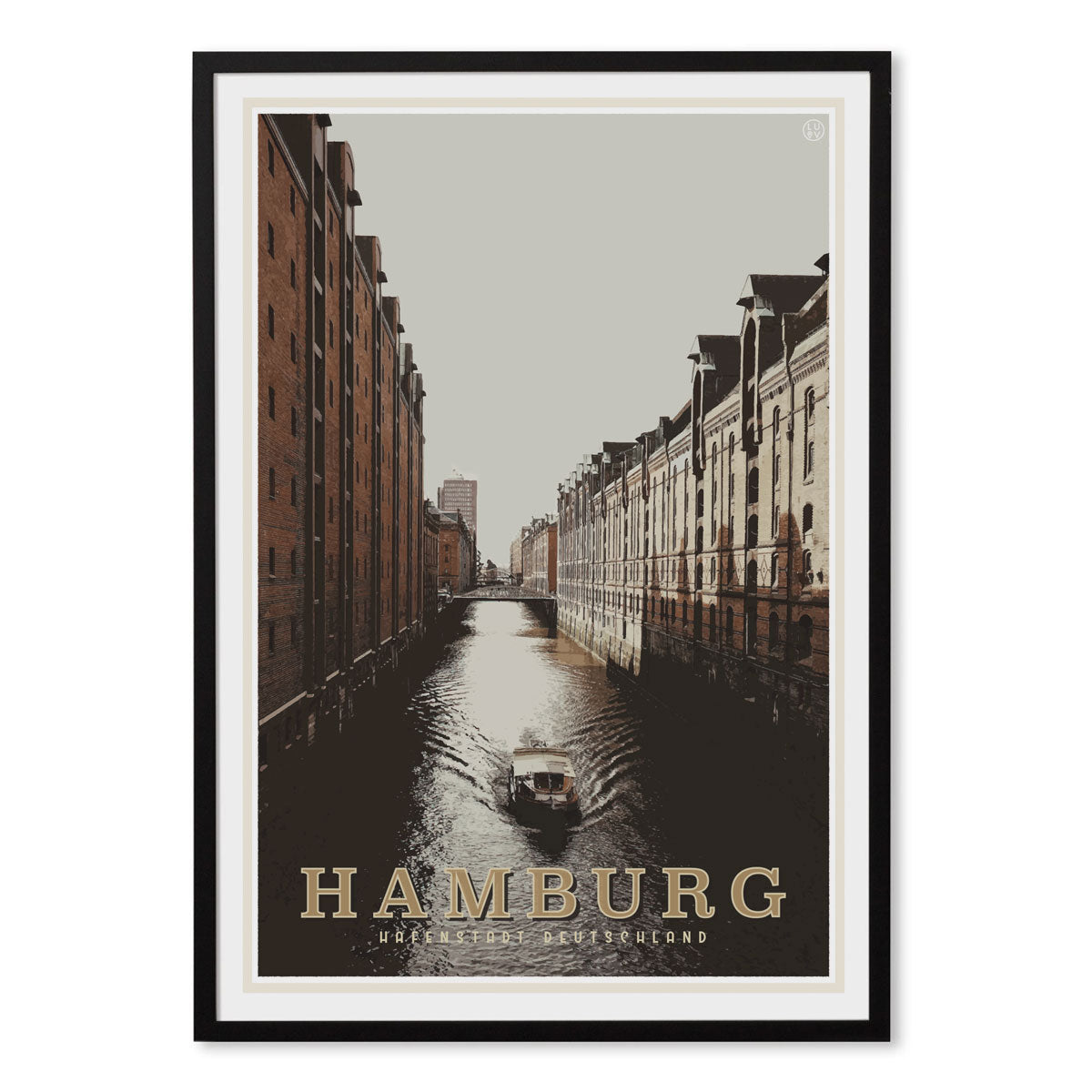 Hamburg vintage travel style black framed print by places we luv 
