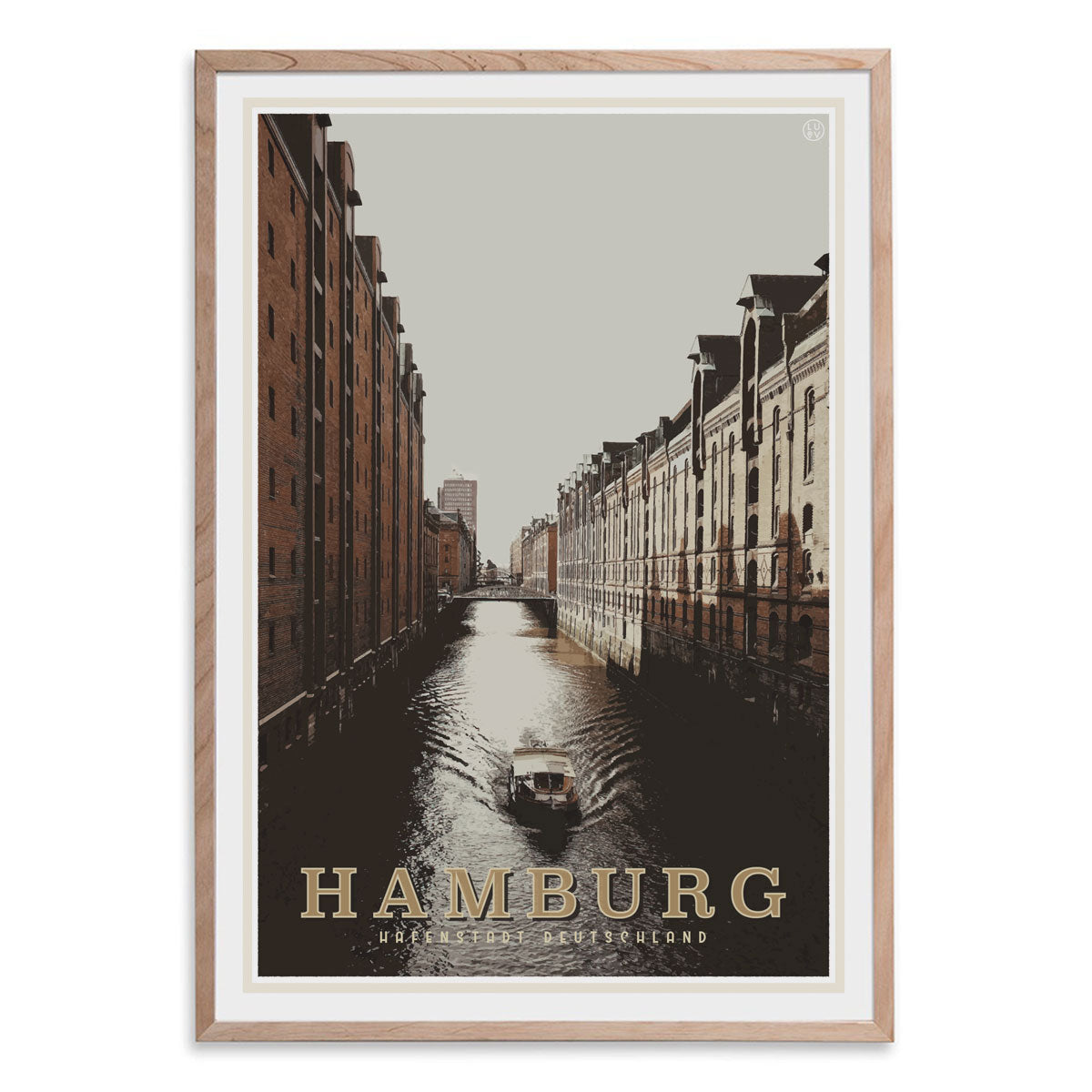 Hamburg vintage travel style oak framed print by places we luv 