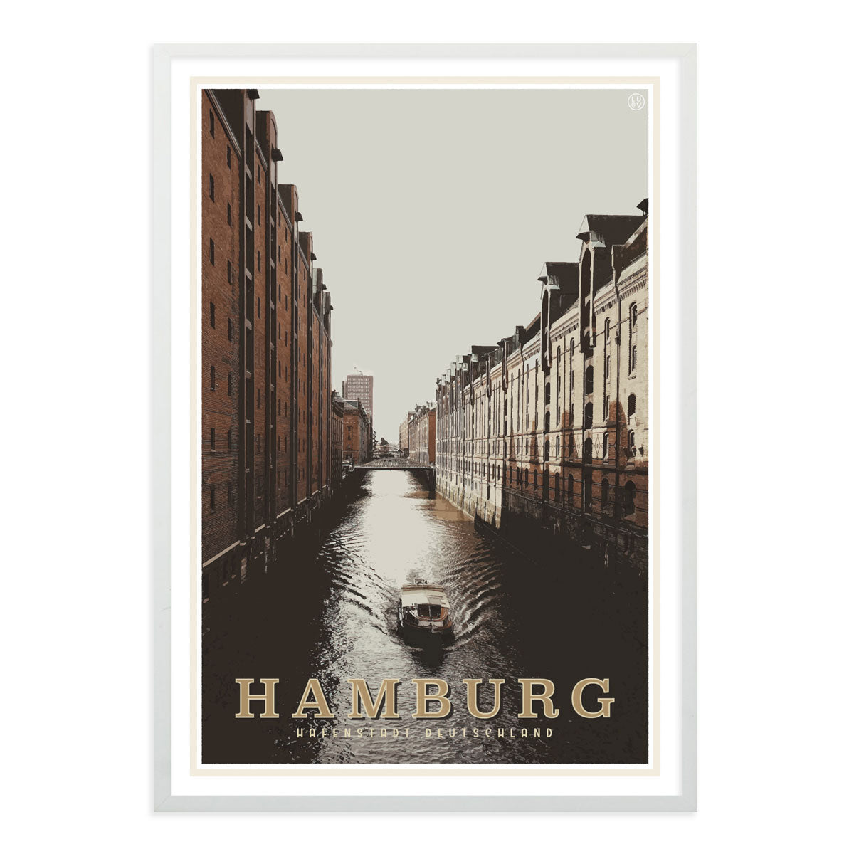 Hamburg vintage travel style white framed poster by places we luv 