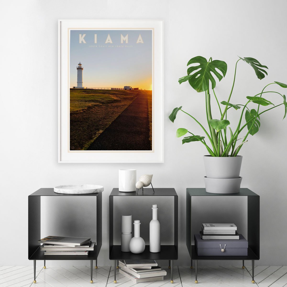 Kiama vintage travel style print in white frame - design by Places We Luv