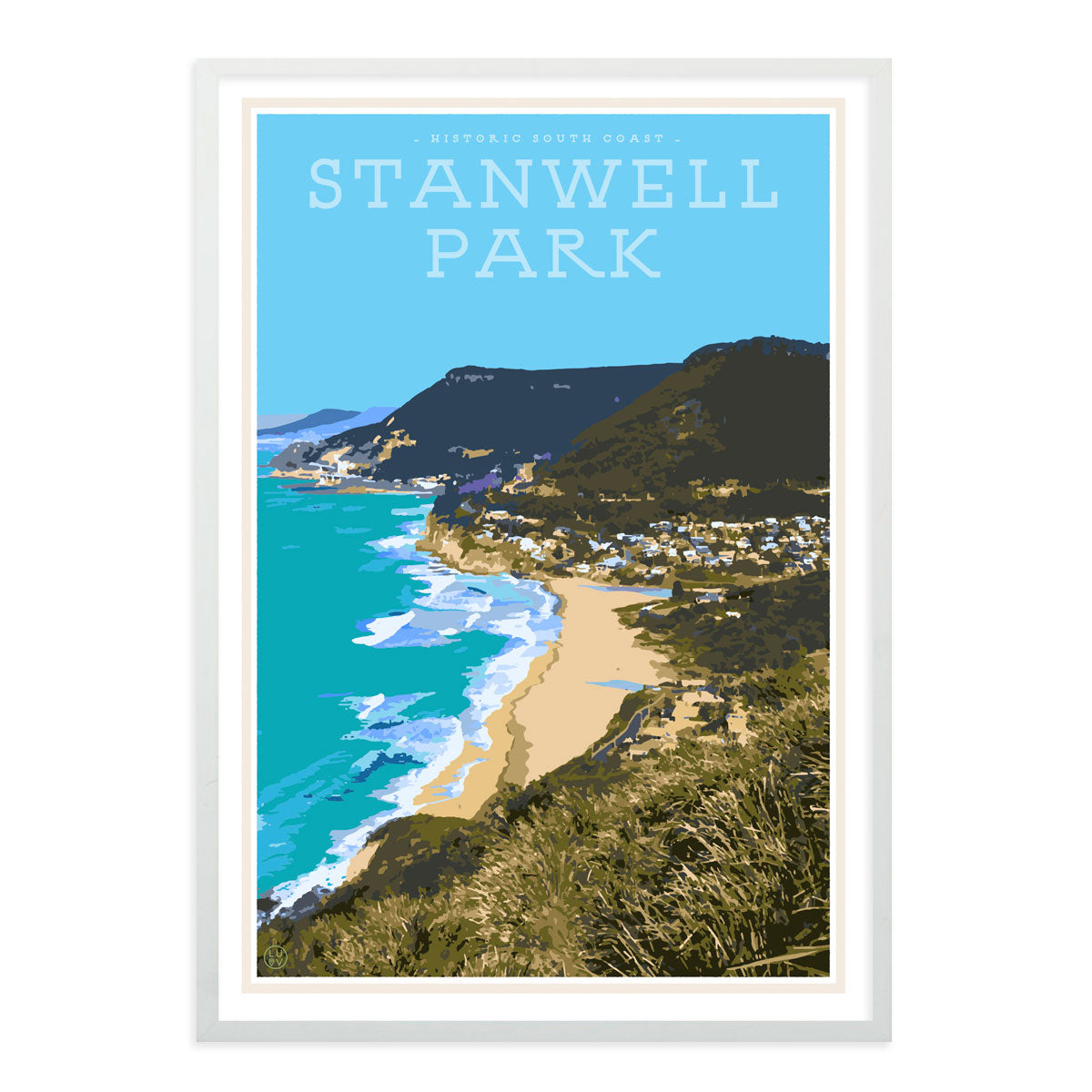 Stanwell Park South coast travel style white framed print placesweluv