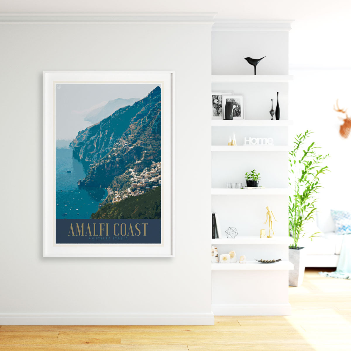 Amalfi Coast Italy vintage travel style white framed poster by places we luv