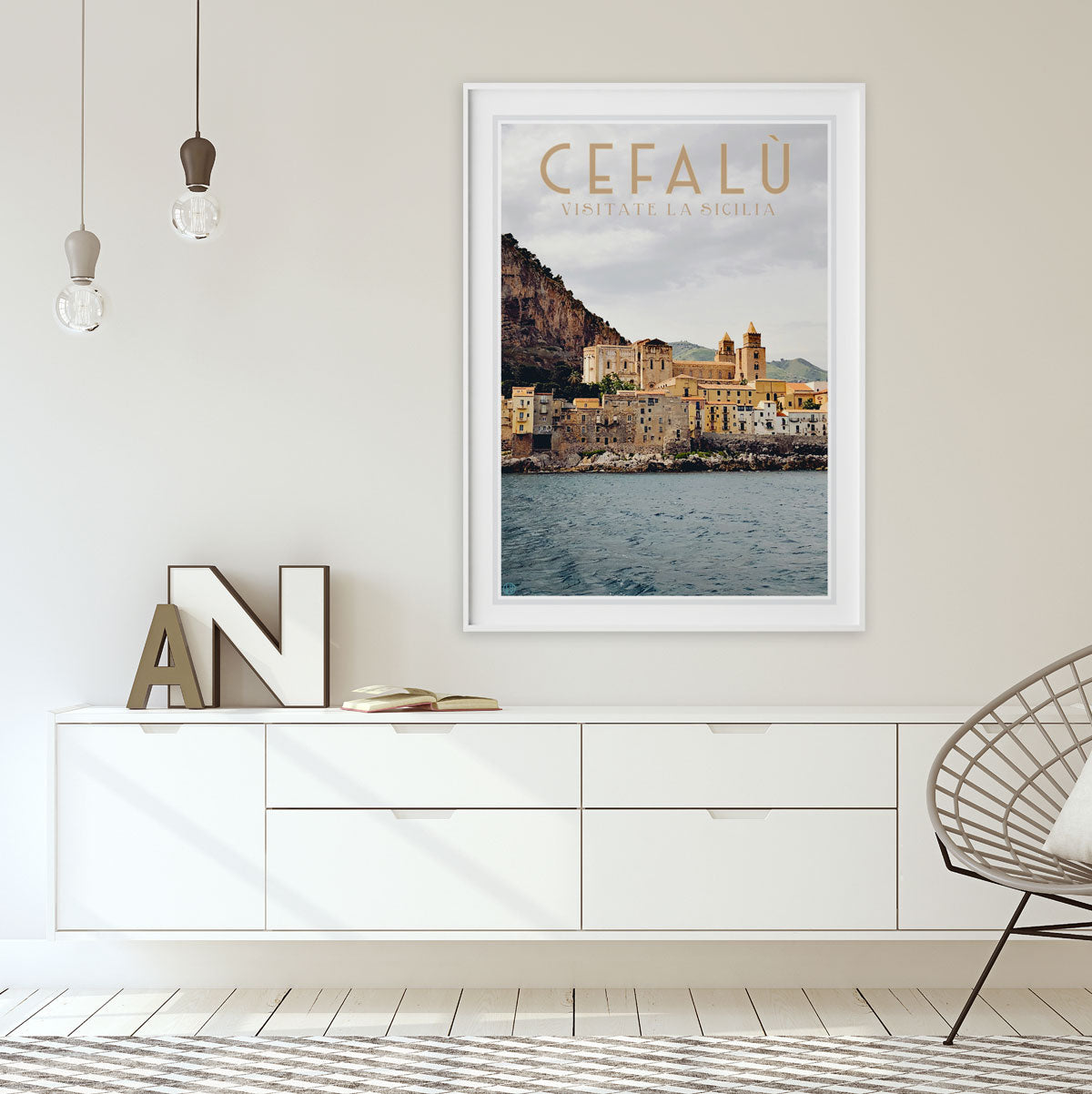 Cefalu Sicily, vintage travel style poster by places we luv
