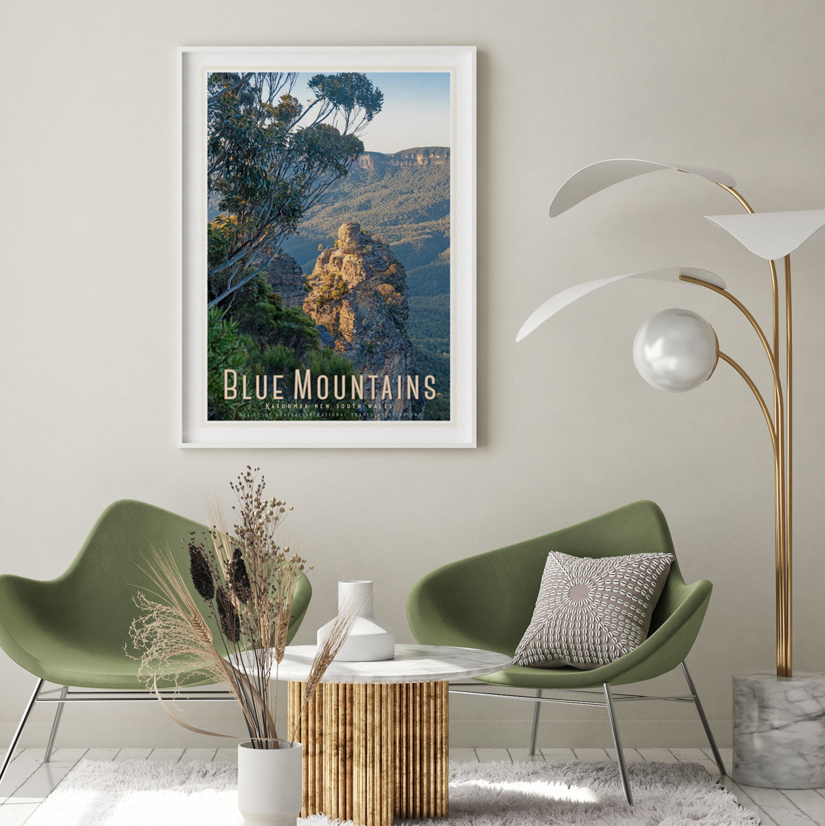 Katoomba Blue Mountains framed travel print original design by Places We Luv