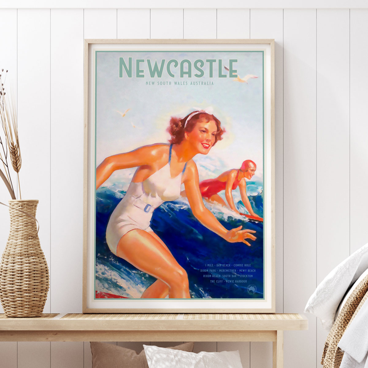 Newcastle surfer vintage retro poster from Places We Luv