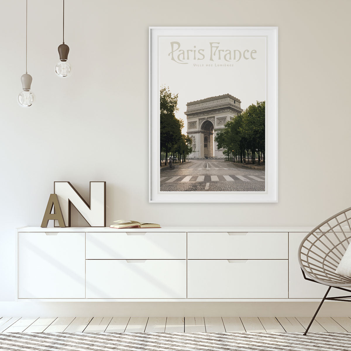 Paris City white framed print various sizes, vintage travel style by Places We Luv
