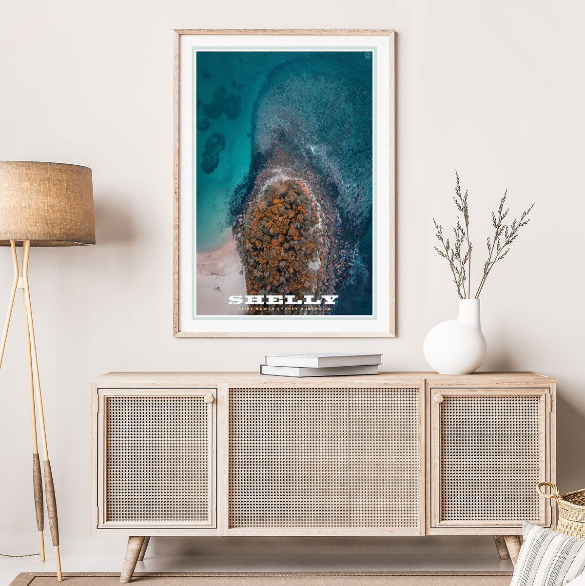 Shelly Beach headland vintage travel framed print by Places We Luv