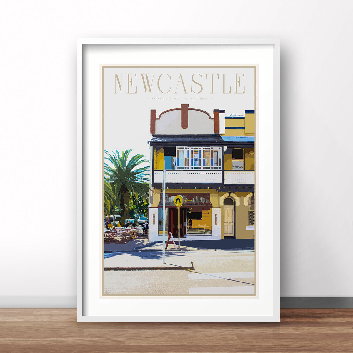 Newcastle fish and chips vintage travel style framed print places we luv
