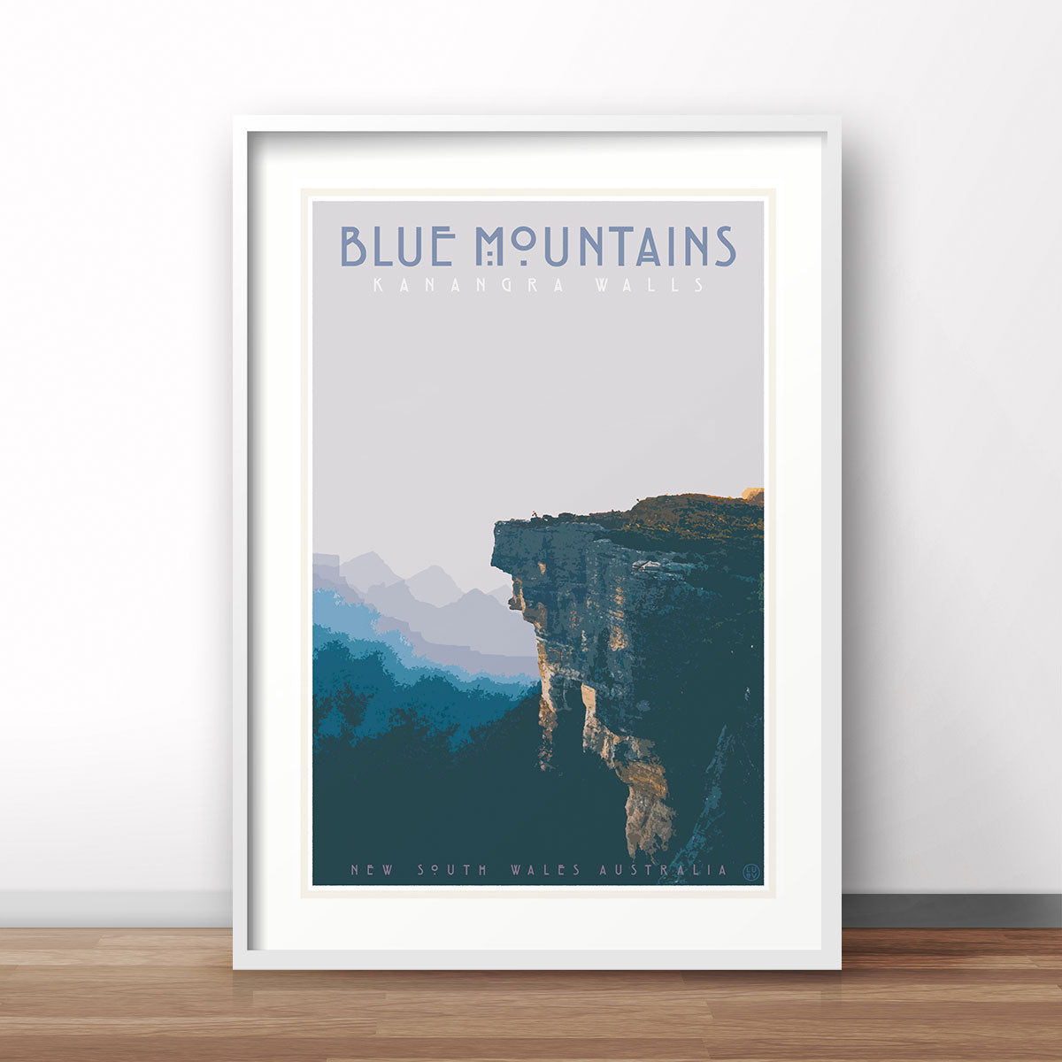 Blue Mountains vintage travel style framed art print by Places We Luv