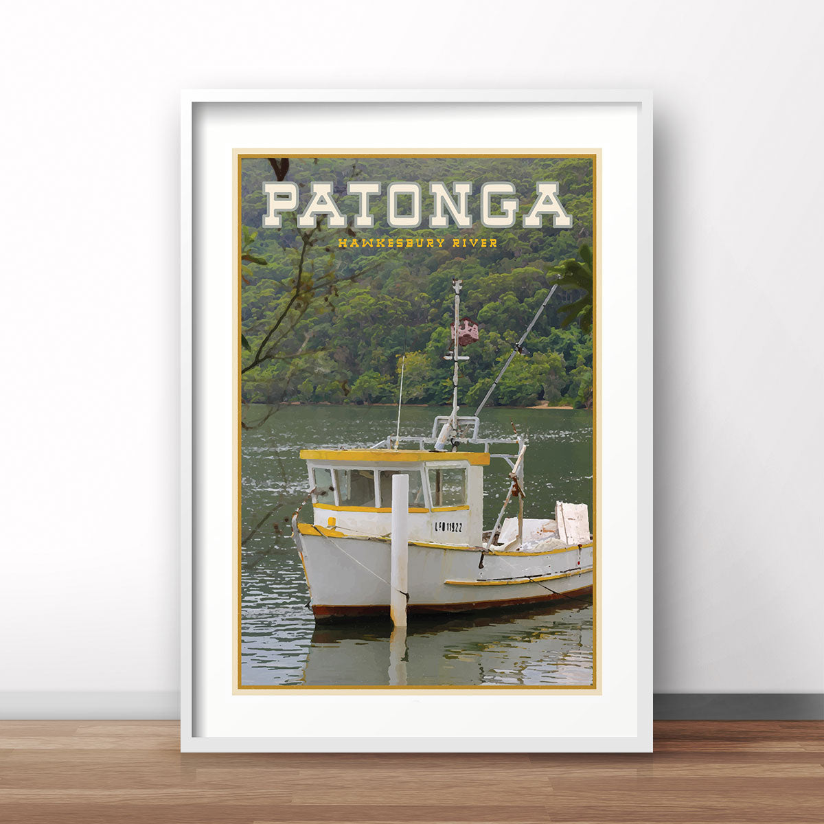 Patonga vintage travel style white framed print by places we luv