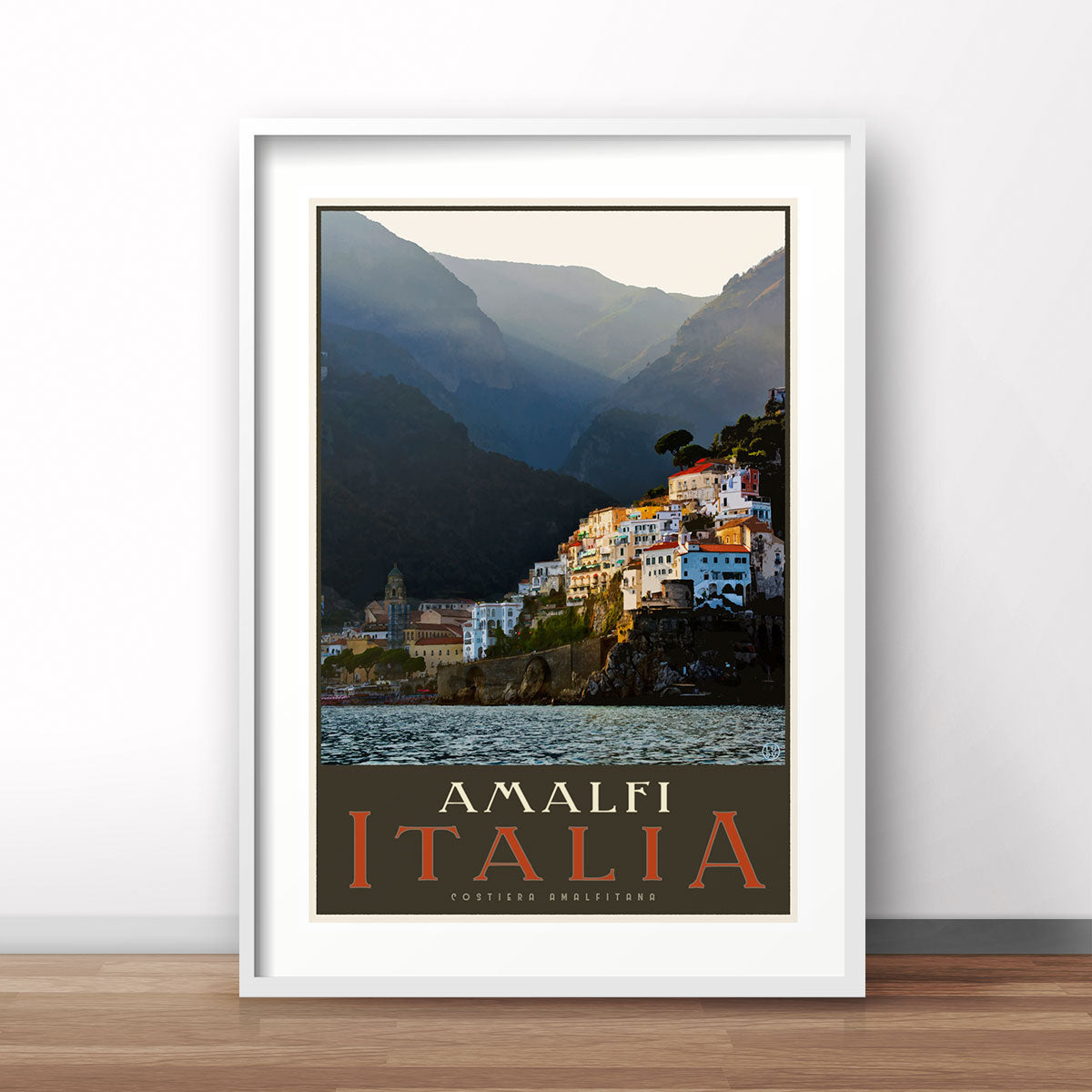 Amalfi Italy retro vintage travel style poster by Places We Luv 