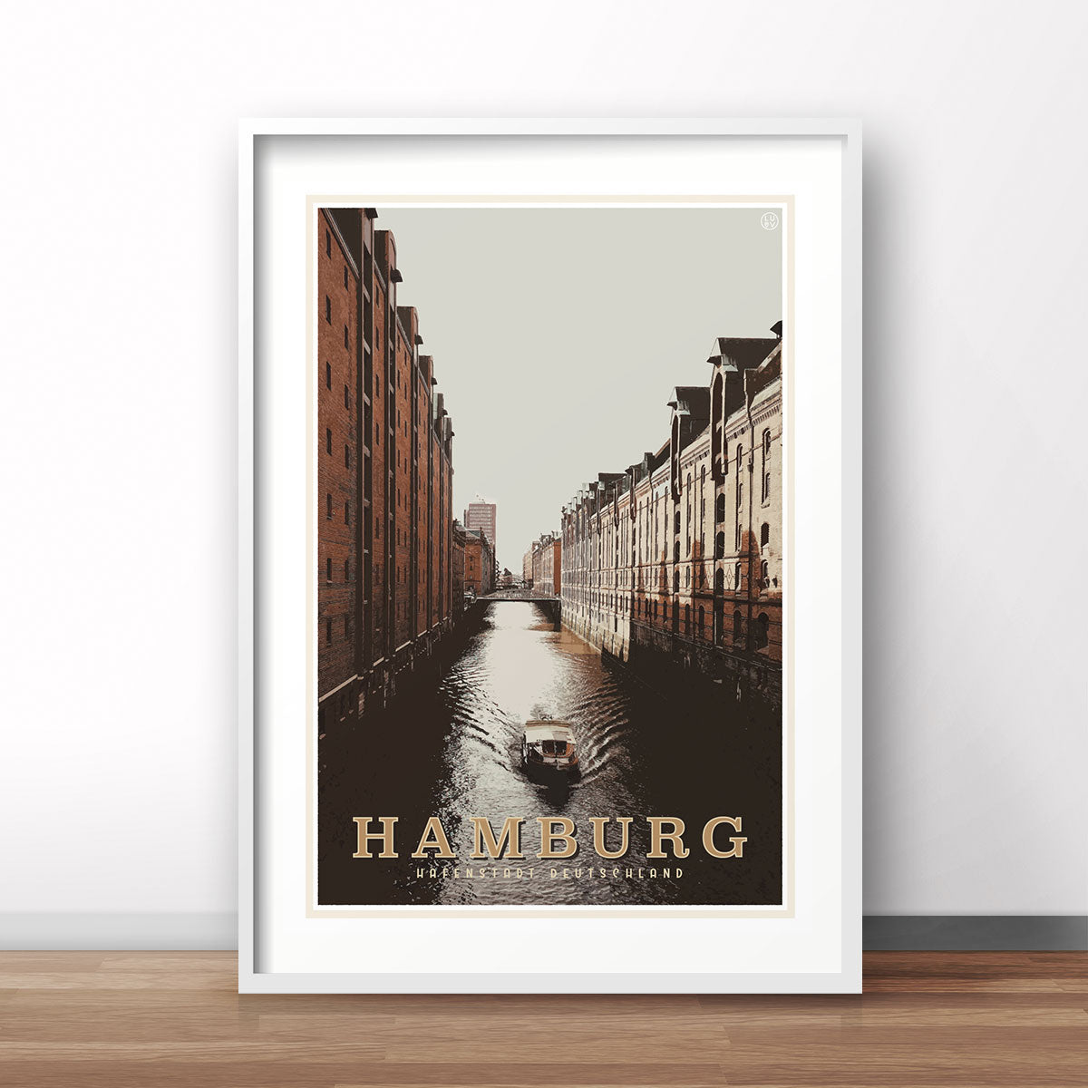 Hamburg vintage travel style white framed print by places we luv 