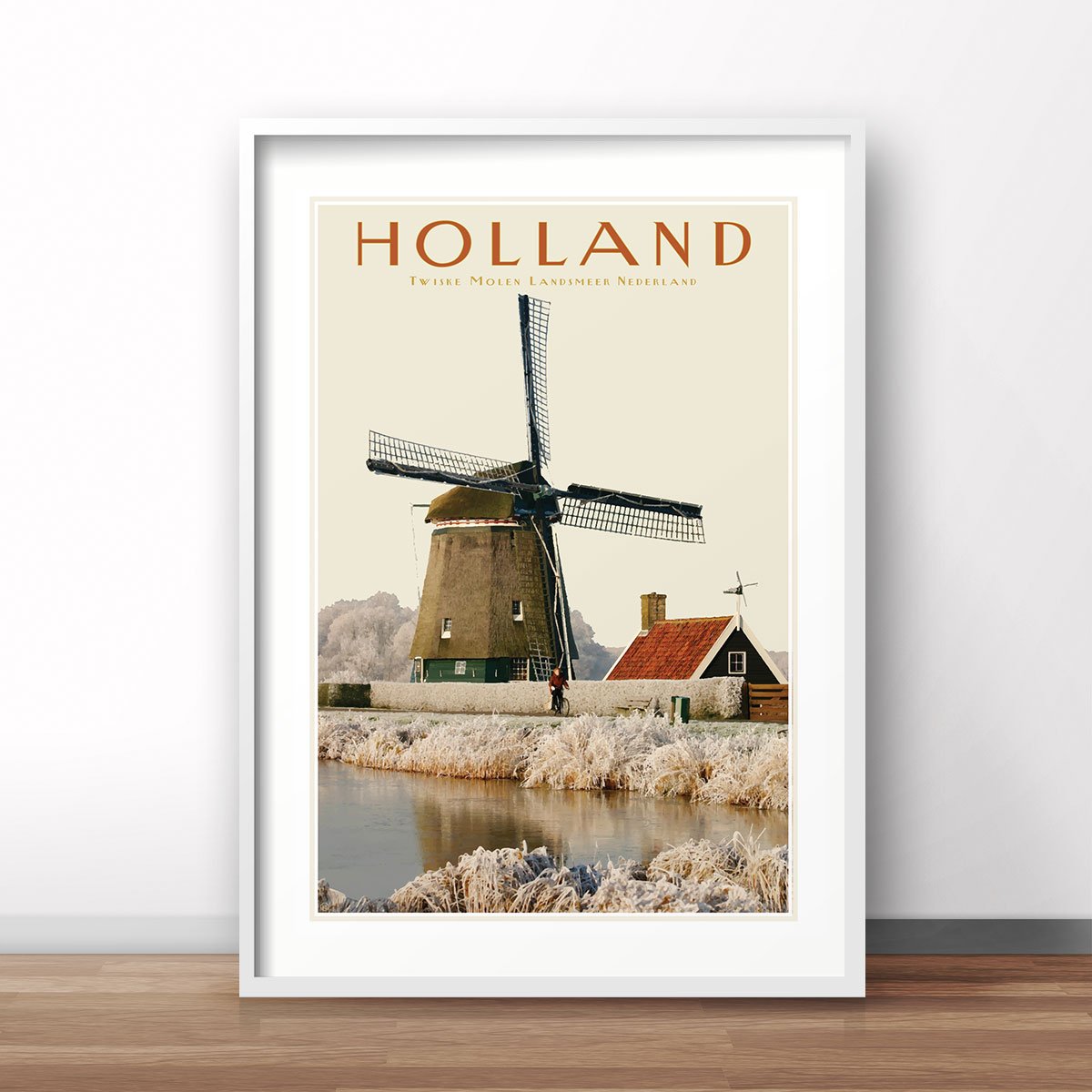 North Holland Windmill print. Vintage travel style poster. Original design by places we luv