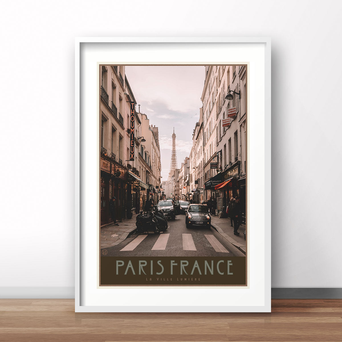 Paris City white framed print vintage travel style by Places We Luv