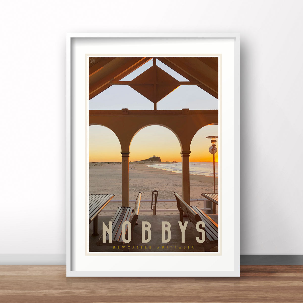 Nobbys beach newcastle vintage travel poster by placesweluv