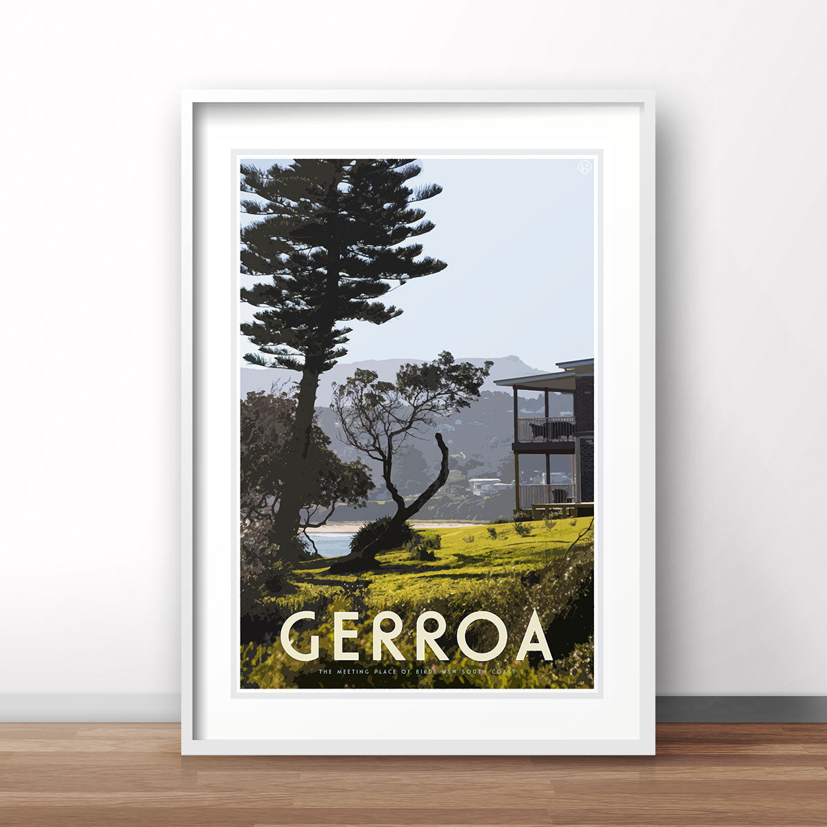 Gerroa vintage travel style white framed print - by Places We Luv