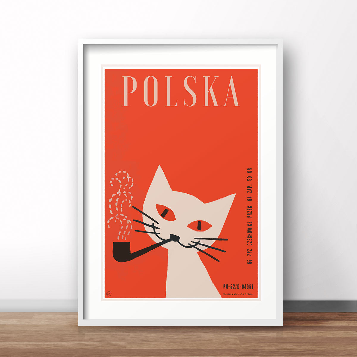 Cat with pipe retro poster print Poland from Places we Luv