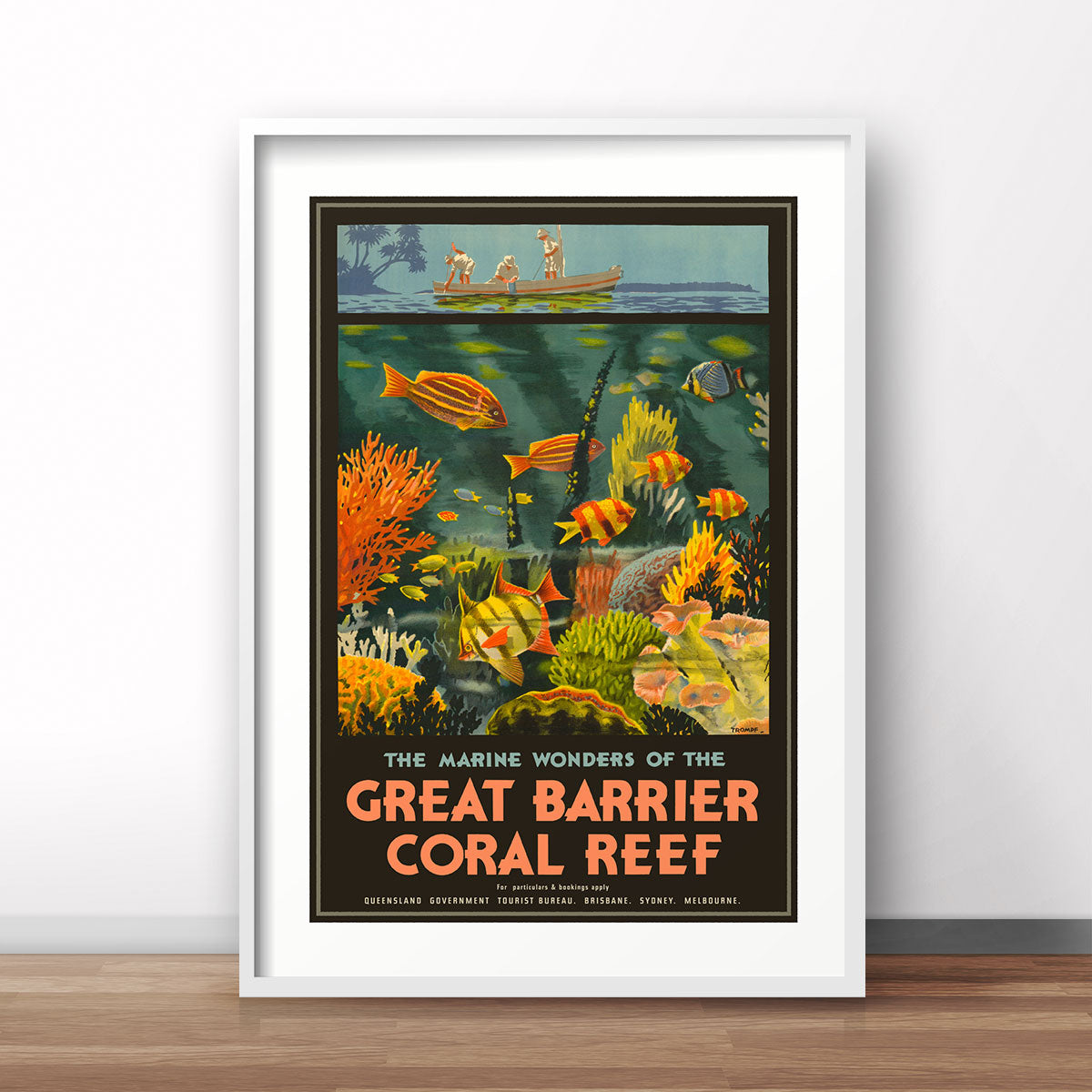 Queensland Barrier Reef vintage retro poster print from Places We Luv